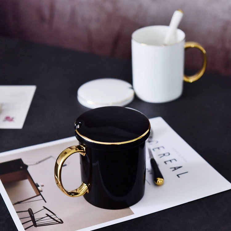 创意带勺骨瓷简约咖啡杯个性定制陶瓷大容量马克盖杯情侣对杯