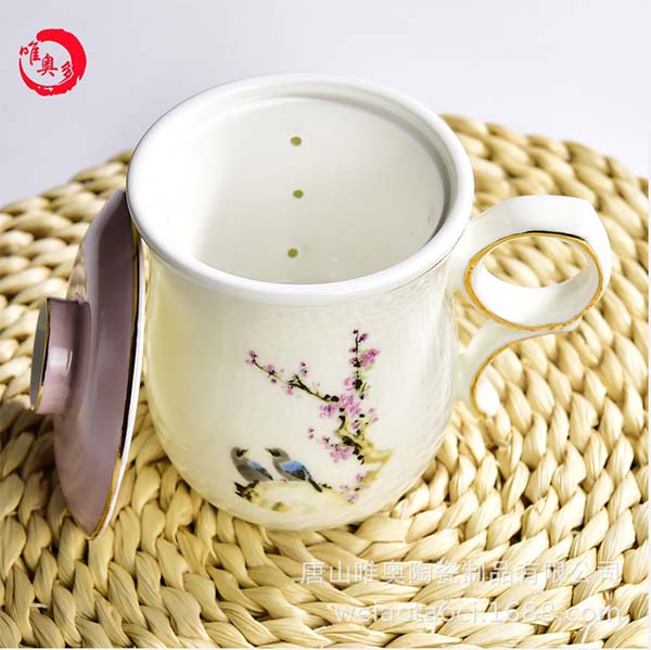 陶瓷茶漏盖杯 创意办公骨瓷茶水杯三件套