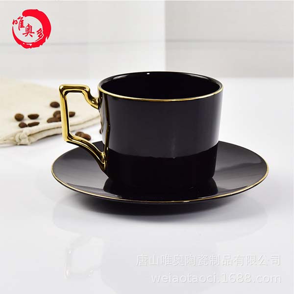 黑色金边骨瓷咖啡杯碟套装 礼品定制