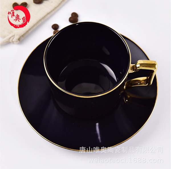 黑色金边骨瓷咖啡杯碟套装 礼品定制